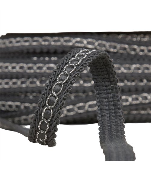Galon avec bourdon métal 13mm noir au mètre