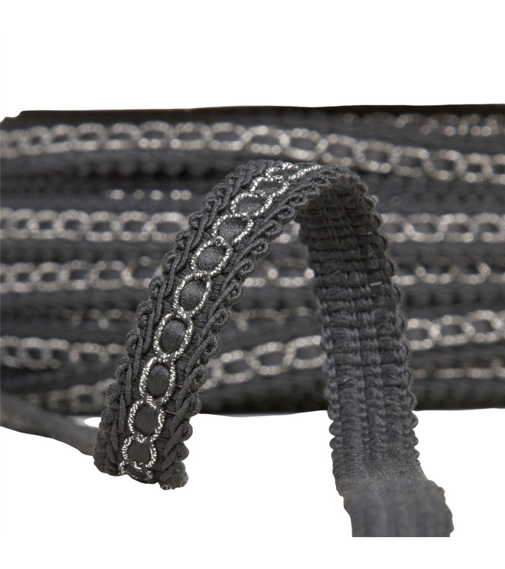 Galon avec bourdon métal 13mm noir au mètre