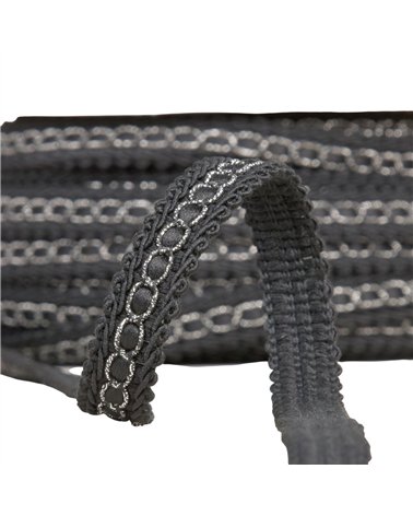 Galon avec bourdon métal 13mm noir au mètre