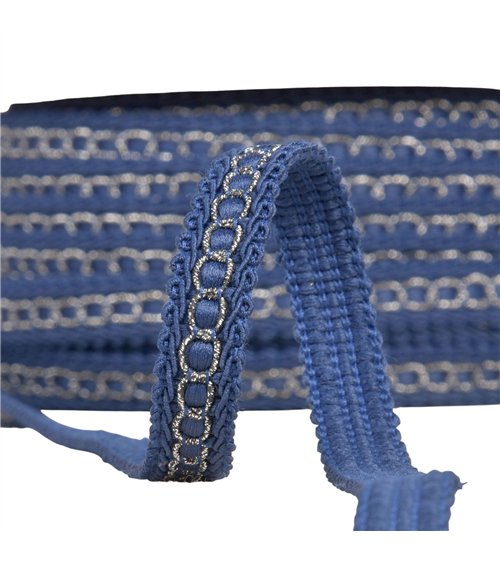 Galon avec bourdon métal 13mm bleu marine au mètre
