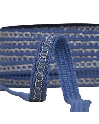 Galon avec bourdon métal 13mm bleu marine au mètre