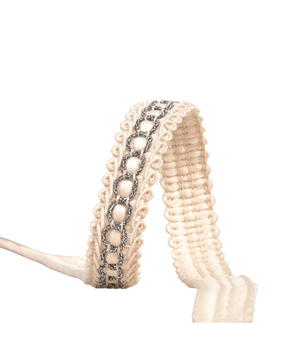 Finitura con bordone in metallo 13 mm beige al metro