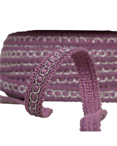 Galon avec bourdon métal 13mm violet au mètre