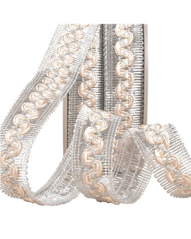 Galon vagues sur tresse métal 25mm beige au mètre