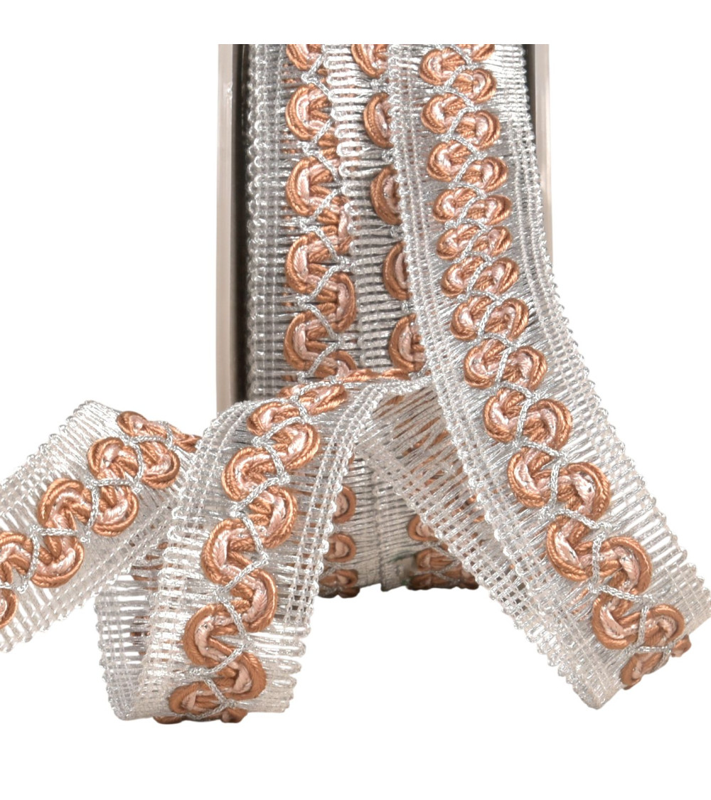 Wave braid on metal braid 25mm light brown by the meter