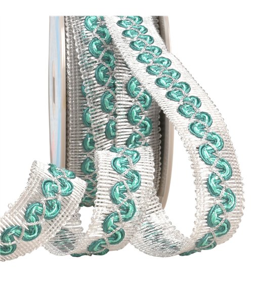 Galon vagues sur tresse métal 25mm vert kaki au mètre