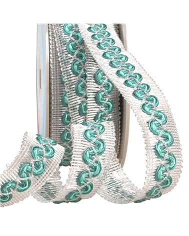 Galon vagues sur tresse métal 25mm vert kaki au mètre