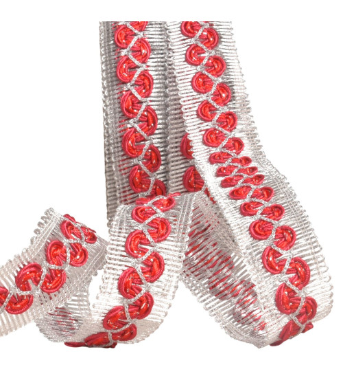 Trenza ondulada sobre trenza metálica 25mm burdeos por metro