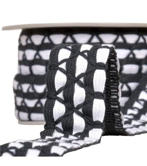 Galon bicolore six brins 31mm noir blanc au mètre