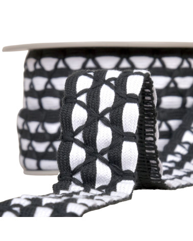 Two-tone braid six strands 31mm black white per meter