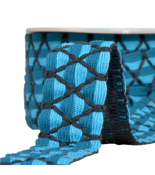 Galon bicolore six brins 31mm bleu acier au mètre