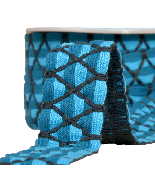 Treccia bicolore sei capi 31mm acciaio blu al metro