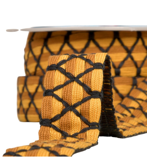 Two-tone braid six strands 31mm mustard per meter