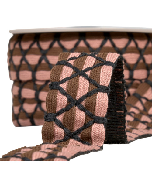 Trenza bicolor seis hebras 31mm marrón por metro