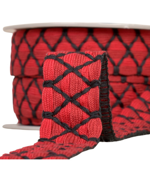 Trenza bicolor seis hilos 31mm burdeos por metro