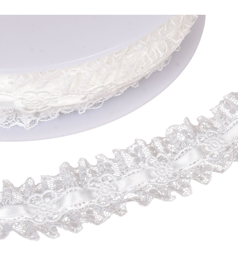 35mm white gathered lace trim per meter