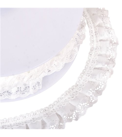 Galon dentelle froncée 30mm blanc au mètre