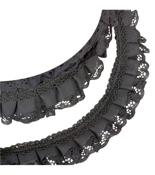 Galon dentelle froncée 30mm noir au mètre