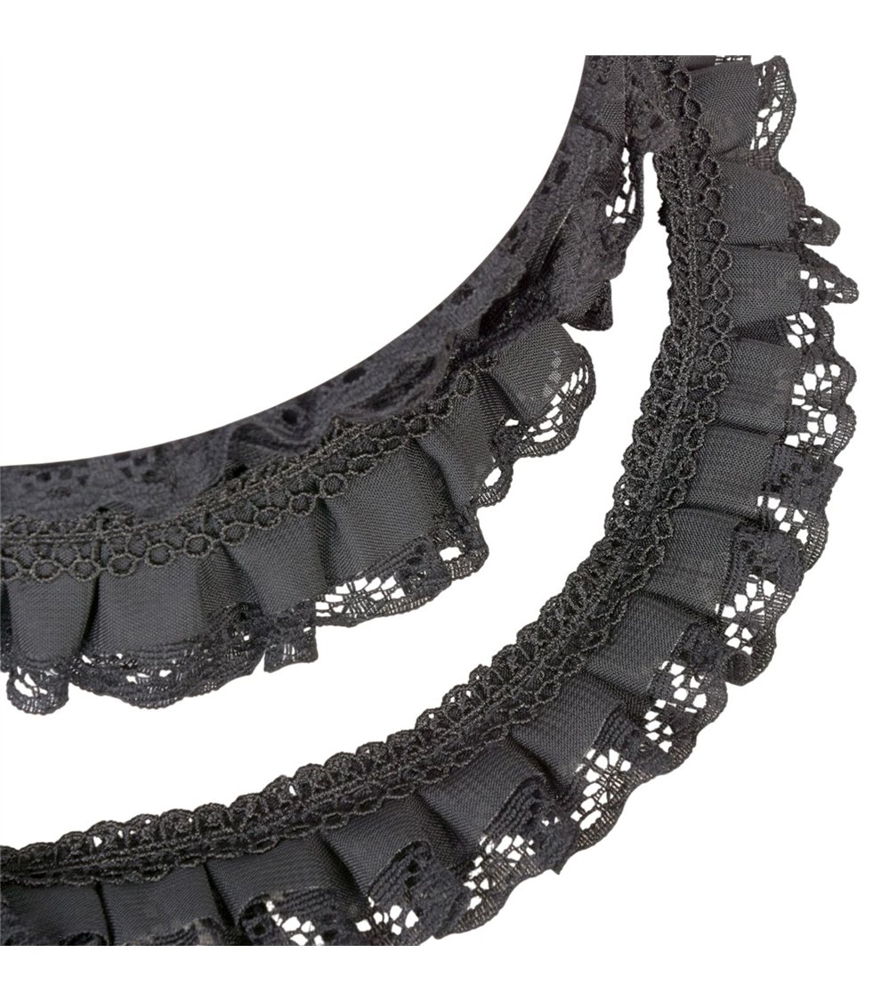 Galon dentelle froncée 30mm noir au mètre
