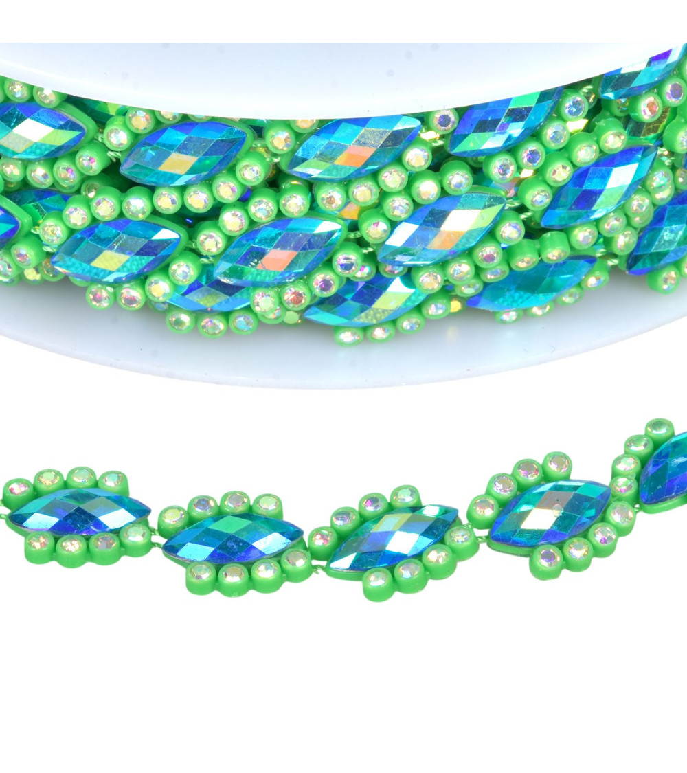 14mm dark green jewel braid per meter