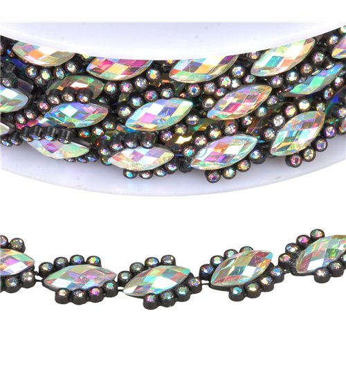 Galon bijou 14mm noir/argent au mètre