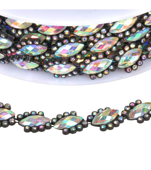 Trenza joya 14mm negro/plata por metro