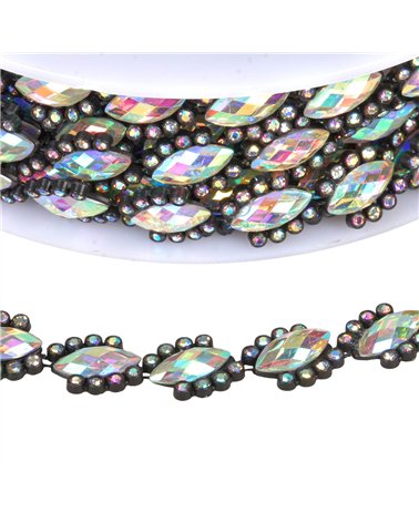 Galon bijou 14mm noir/argent au mètre