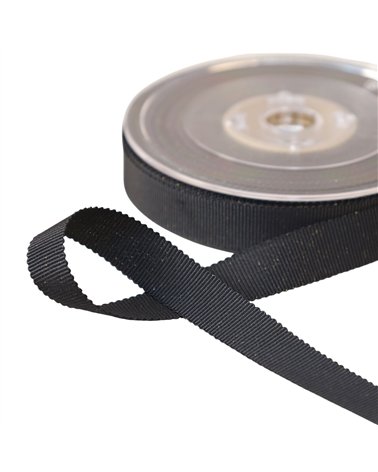 Bobine 16m petersham avec fils métalliques noir