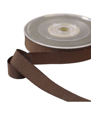 Bobina Petersham de 16m con hilos metalizados color marrón oscuro