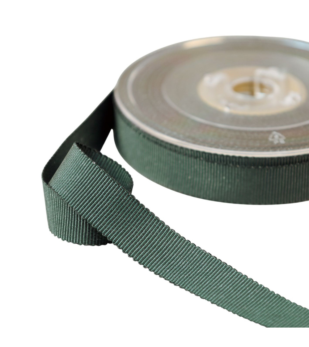 Bobina Petersham de 16m con hilos metalizados verde botella