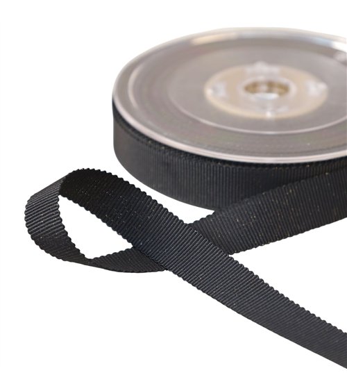 Bobine 25m petersham avec fils métalliques noir