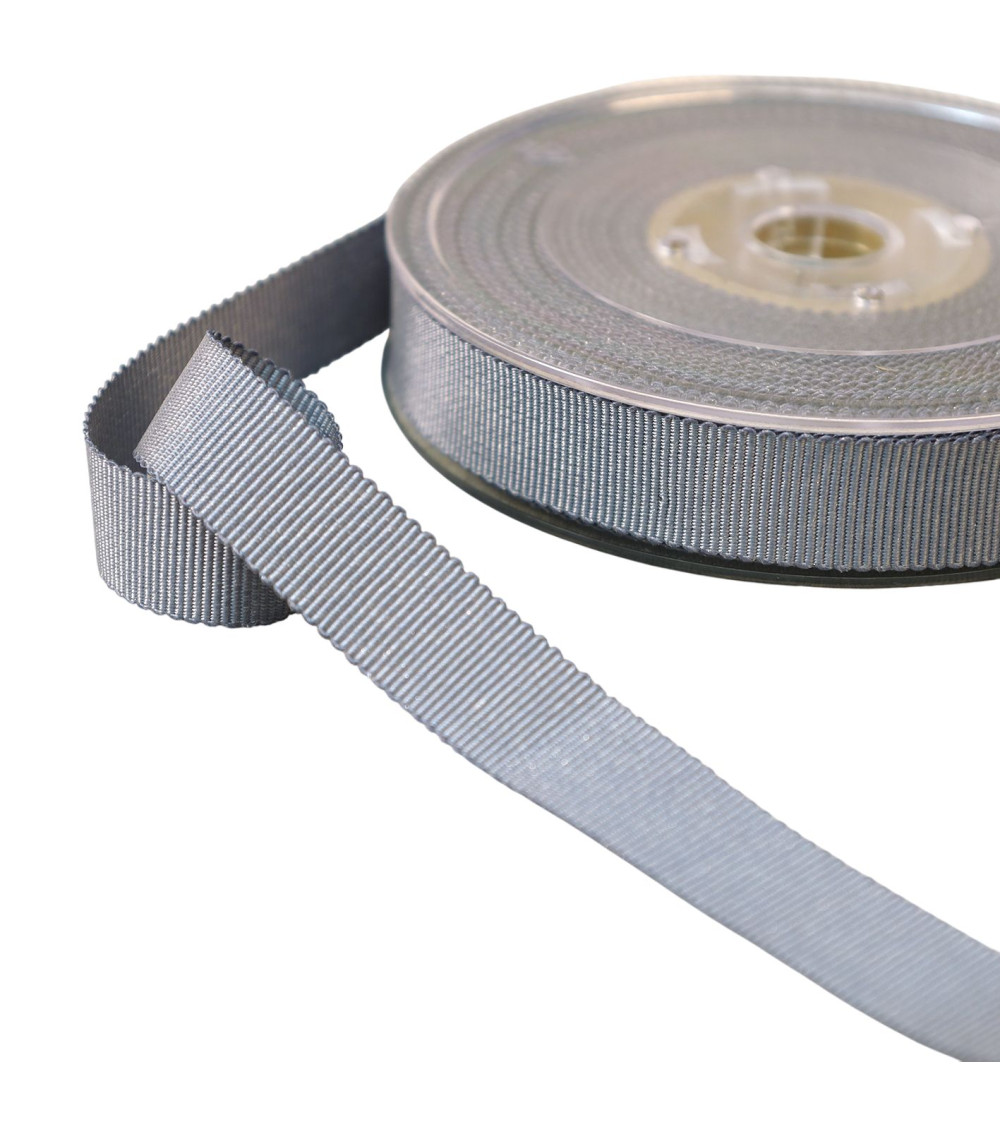 Bobina Petersham de 25m con hilos metalizados gris claro