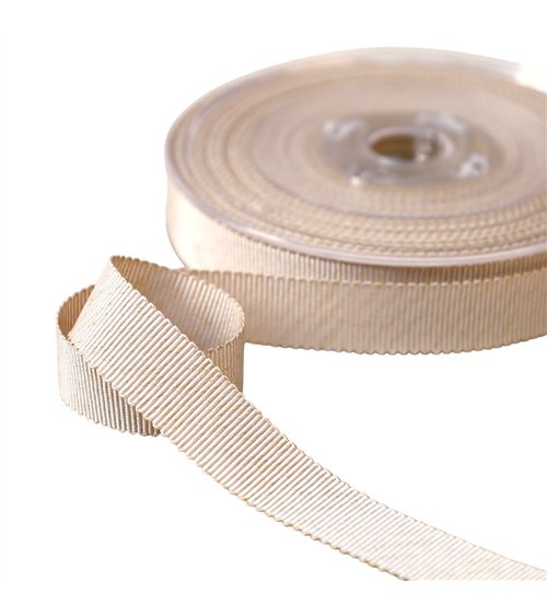 Bobine 25m petersham avec fils métalliques beige