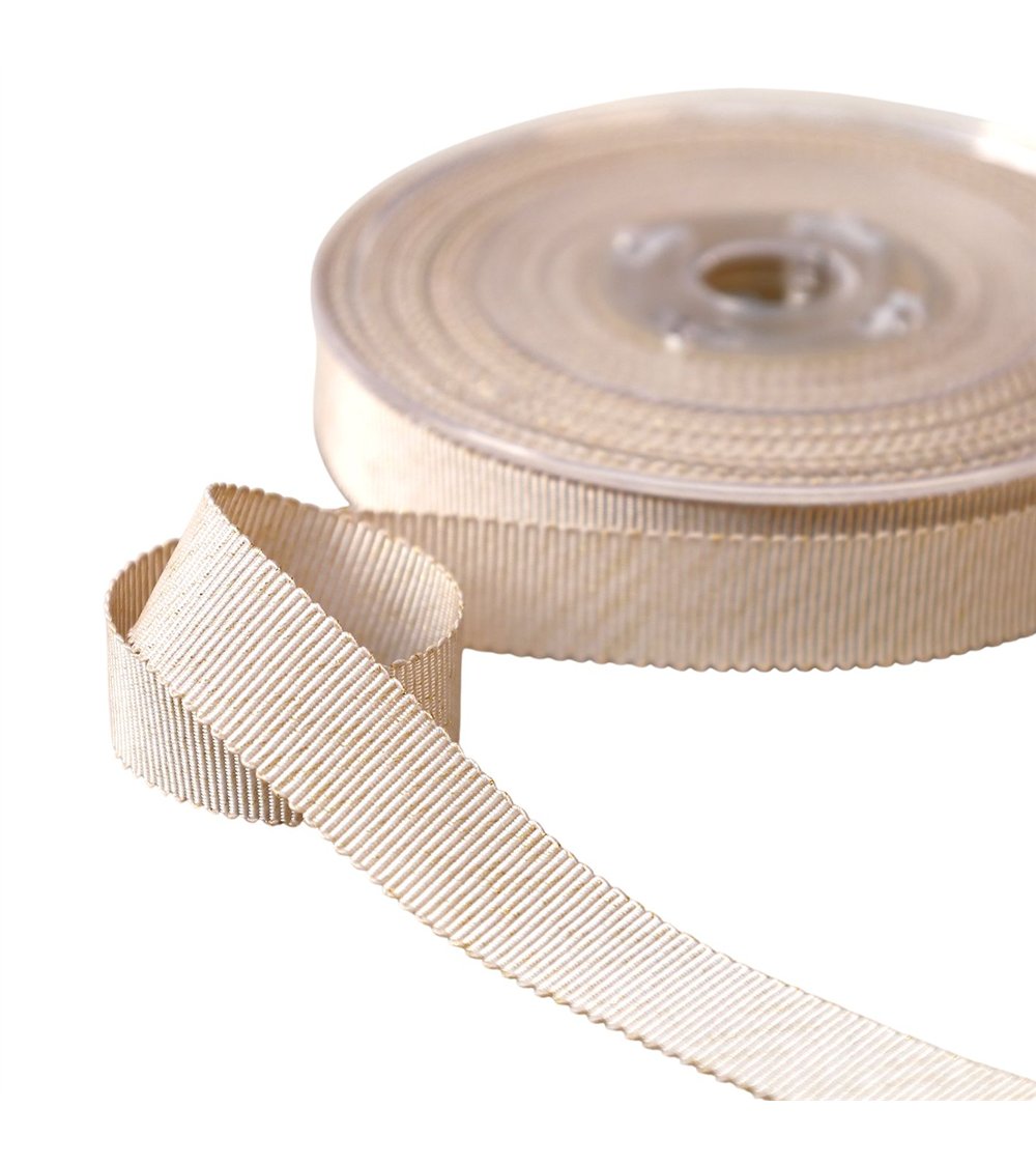 Bobine 25m petersham avec fils métalliques beige