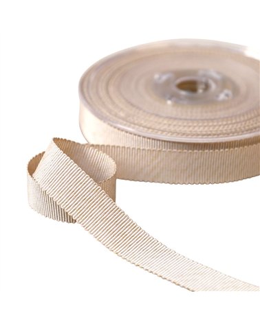 Bobine 25m petersham avec fils métalliques beige