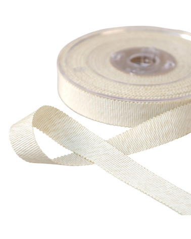 Bobina Petersham de 25m con hilos metalizados color crudo