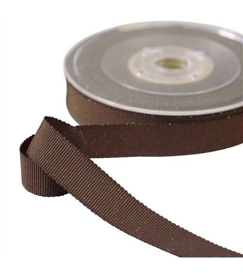 Bobine 38m petersham avec fils métalliques marron foncé