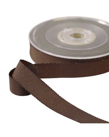 Bobine 38m petersham avec fils métalliques marron foncé