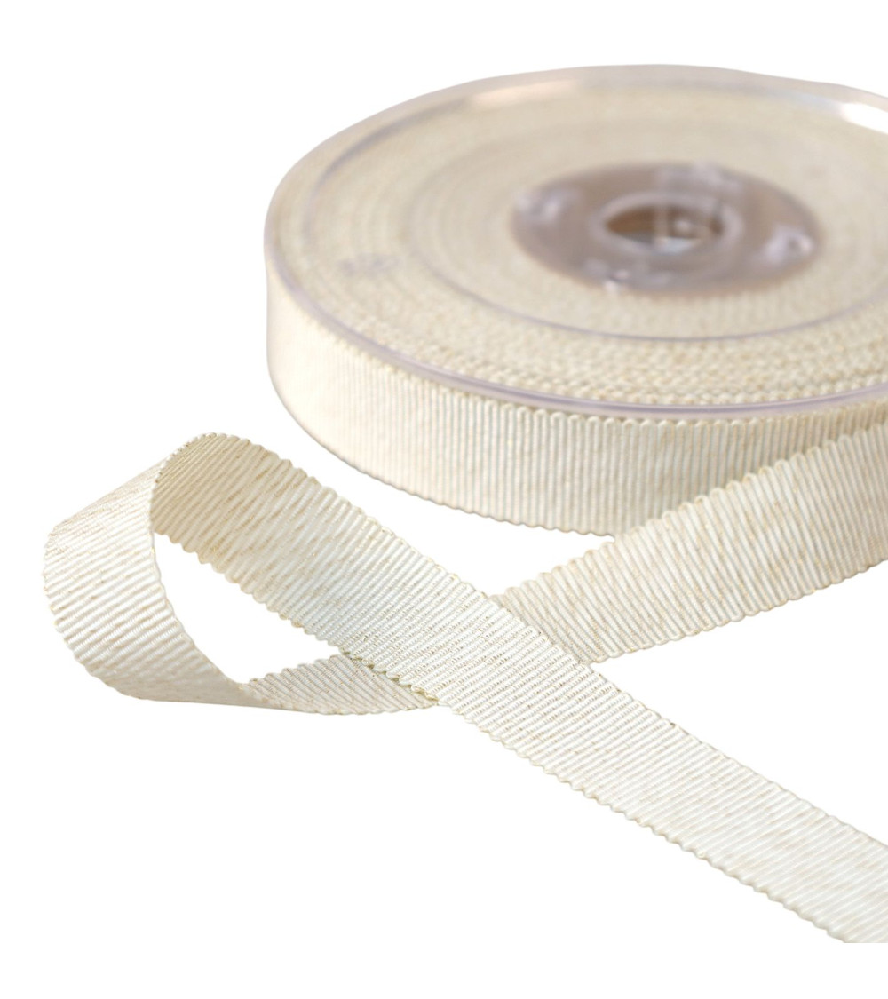 Petersham ribbon with ecru metallic threads per meter