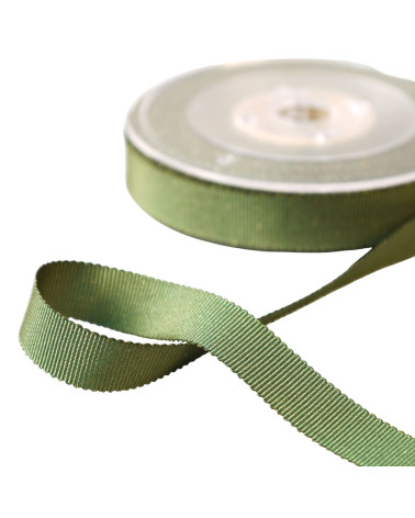 Petersham ribbon with khaki metallic threads per meter