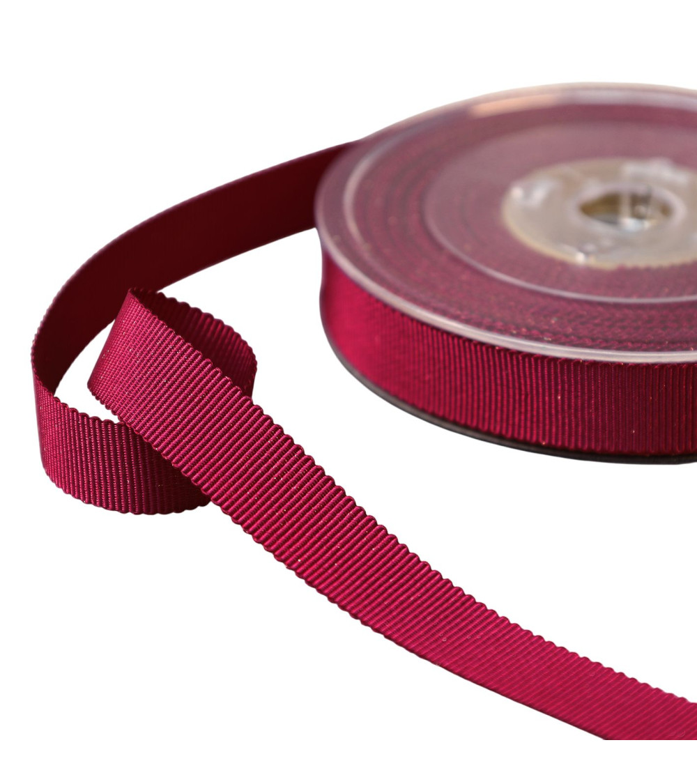 Petersham ribbon with burgundy metallic threads per meter