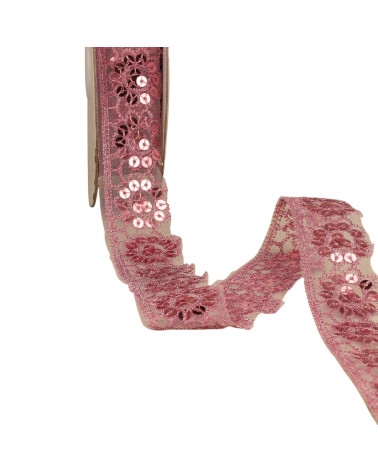 Pizzo con paillettes rosa antico 30 mm al metro
