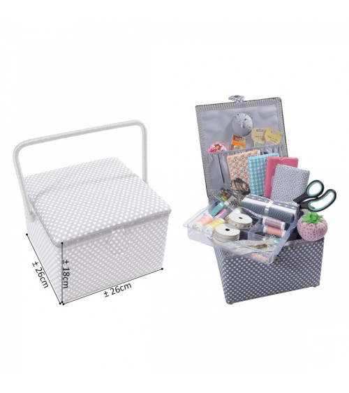 Small square sewing box L26xH19cm printed with black stars