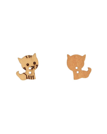 Lot de 6 boutons en bois découpé chaton 10mm x 14mm