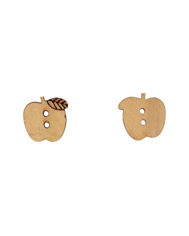 Set of 6 wooden buttons cut out apple 15mm x 13mm
