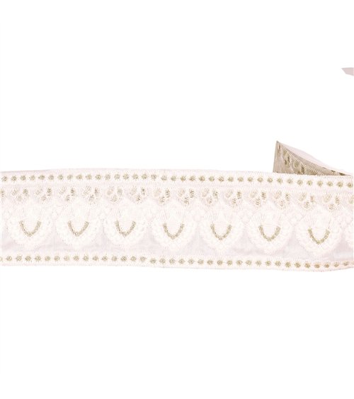 Bobine 8,8m galon brodé empire 53mm blanc