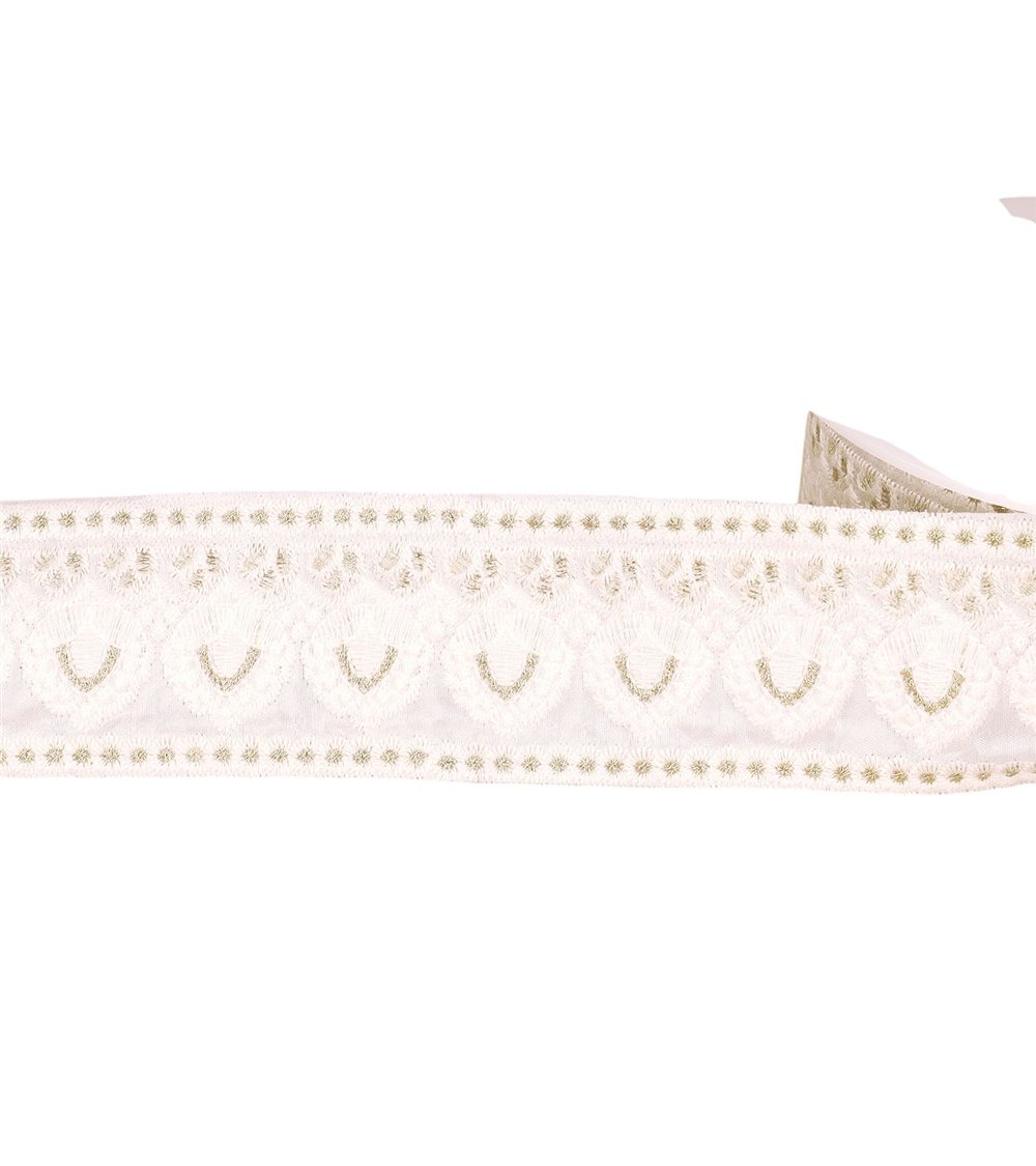 Bobine 8,8m galon brodé empire 53mm blanc
