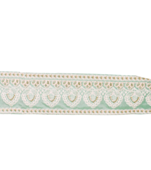 Bobina da 8,8 m di treccia ricamata impero da 53 mm blu acqua