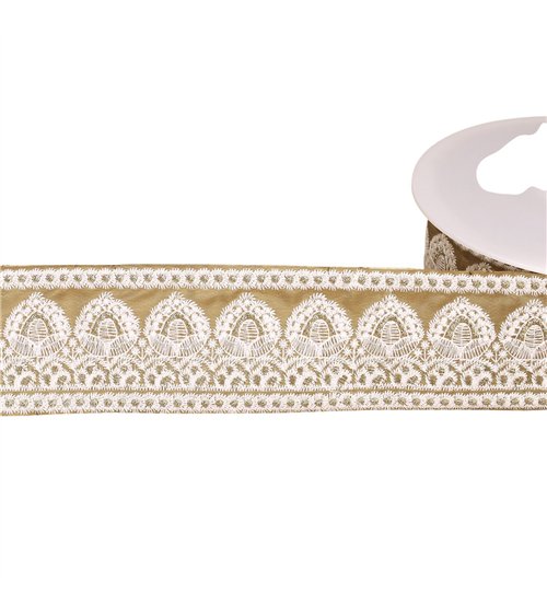 Bobine 8,8m galon brodé empire 53mm beige