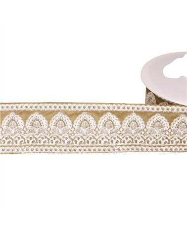 Bobine 8,8m galon brodé empire 53mm beige